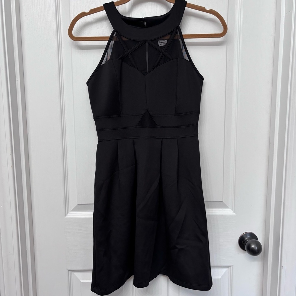 Black Mesh Neckline Fit & Flare Dress | Sweet Storm S